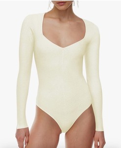 lot 7429899 image: Saslax Womens Sweater Bodysuit Square Neck Long Sleeve Ribbed Knit Body Suits Sexy Slim Fit Basic Casual Trendy Outfits Tops Large