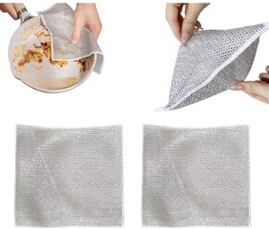 lot 7429912 image: Double Layer Wire Dishwashing Rags - 2 Pcs Wire Dishwashing Rags for Wet and Dry, Non-Scratch Wire Dishcloth, Multifunctional Kitchen Cleaning Cloths for Dishes, Sinks, Counters, Stove Tops