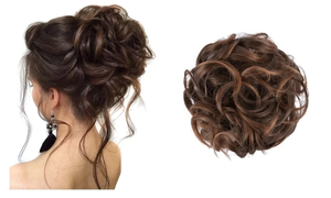 lot 7429942 image: Hair Bun Scrunchies Synthetic Wavy Bun Hair Extensions Chignon Ponytail Updo Hairpieces (Dark Brown Tip Light Auburn -#99)