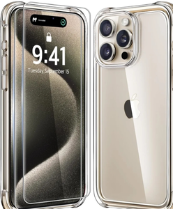 lot 7429945 image: Mkeke for iPhone 15 Pro Max Case Clear, Not-Yellowing with 2X Screen Protector, Military-Grade Drop Protection Shockproof Protective Phone Cases 2023