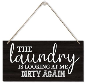 lot 7429964 image: Laundry is Looking at Me Dirty Again Sign, Printed Wood Plaque Sign Wall Hanging, Laundry Room Rustic Decor, Printed Wood Wall Art Sign, Farmhouse Laundry Sign Decor, Square Laundry Sign 12 x 6