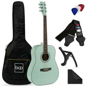 lot 7429969 image: Best Choice Products 41in Full Size All-Wood Acoustic Guitar Starter Kit wGig Bag E-Tuner Pick Strap - Socal Green