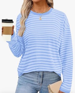 lot 7429975 image: OQQ Womens Oversized Long Sleeve T Shirts Fall Crewneck Striped Tee Fashion Casual Preppy Top Clothes