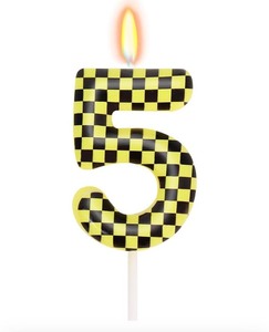 lot 7429978 image: Number 5 Racing Cars Birthday Candle, Race Car Cake Topper, Truck Themed Birthday Party Decorations, Construction Birthday Party Supplies, Black Yellow Checkered Candles