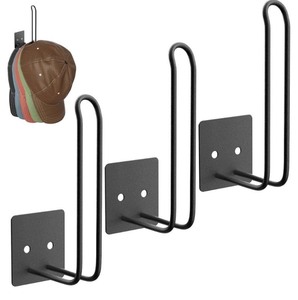 lot 7429979 image: 3 Pack Metal Hat Rack, Hat Organizer for Baseball Caps, No Drilling AdhesiveDrilling Hat Holder Storage Organizer for Wall Mount Closet Door, Black