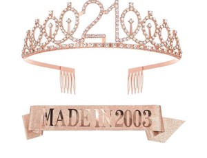lot 7429984 image: RUMIA Rose Gold 21st Birthday Crown & Sash Set for Women - 2 Piece Set (1 Count) - Adult Female - Special Occasion - Birthday Decoration - HAIRBAND - Accessory