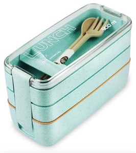 lot 7429701 image: Iteryn Bento Box Lunch Box, 3-In-1 Compartment Lunch Containers - Wheat Straw, Leakproof Stackable Bento Lunch Box for Meal Prep