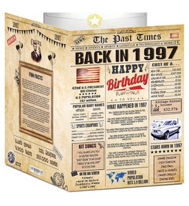 lot 7429591 image: Birthday Card for Women Men - Back In 1997 Newspaper - 28th Happy BIRTHDAY card - 28th birthday gift for Her Him - JUMBO A4 size - 28th birthday decorations - Best gifts for 28 year old man woman