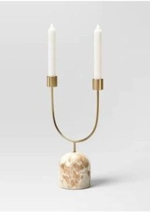 lot 74 image: Threshold Luxe Double Taper Candle Holder Marble. 8 Tall