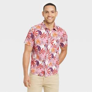 lot 102 image: Mens Short Sleeve Knit Button-Down Shirt - Goodfellow & Co�� Berry Pink L