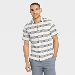 lot 105 image: Mens Short Sleeve Knit Button-Down Shirt - Goodfellow & Co�� Off-White S
