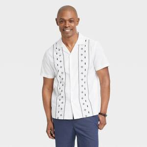 lot 106 image: Mens Casual Fit Short Sleeve Embroidery Button-Down Shirt - Goodfellow & Co�� WhitePolka Dot S