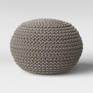 lot 120 image: Cloverly Chunky Knit Pouf Gray - Threshold�� Cotton Upholstered Footrest. 22 x 22