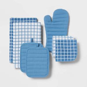 lot 127 image: 7pc Cotton Kitchen Textile Set Blue - Room Essentials��