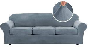 lot 56145 image: H.VERSAILTEX Velvet Sofa Slipcover - XL Stone Blue