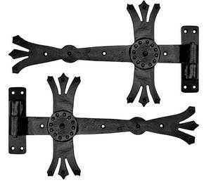 lot 56186 image: Decorative Black T-Hinge Set for Gates and Doors
