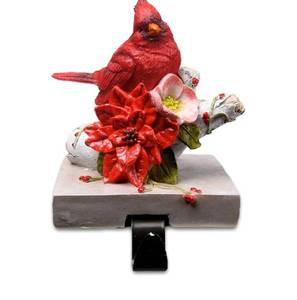 lot 56426 image: Christmas Cardinal Stocking Holder with Poinsettia