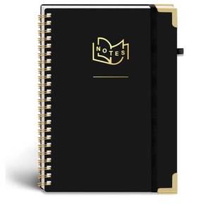 lot 56430 image: Premium Black Hardcover Spiral Notebook with Gold Accents