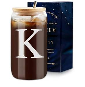 lot 57073 image: Monogrammed Glass Cup with Bamboo Lid - Letter K