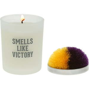 lot 57079 image: Victory - Purple & Yellow - 5.5 oz Wax Candle Pom Pom Lid