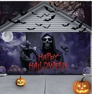 lot 56248 image: Halloween Garage Door Banner with Grim Reaper Design
