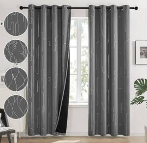 lot 56249 image: Deconovo Thermal Blackout Curtains - Grey Maze Pattern