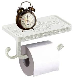 lot 56264 image: Vintage Style Aluminum Toilet Paper Holder with Decorative Shelf