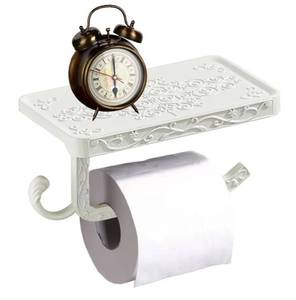 lot 56281 image: Vintage Style Aluminum Toilet Paper Holder with Shelf