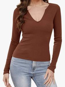 lot 56298 image: Womens V-Neck Ribbed Long Sleeve Top Womens S