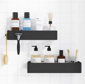 lot 56328 image: Black Modern Adhesive Shower Caddy 2-Pack
