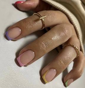 lot 56348 image: 24Pcs French Tip Press-on Nails - Rainbow Tips