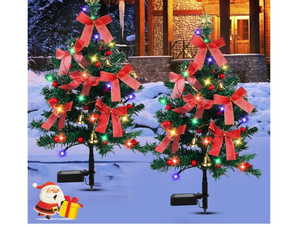 lot 56369 image: Solar Christmas Tree Lights Outdoor Decorations, 2PCS Waterproof Xmas Tree Light Christmas decor&nbspPathway Lights for Outside Garden Yard Lawn House Front Porch Door(Green)
