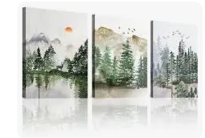lot 56372 image: JGSHJF 3 Pcs Canvas Wall Art Nature Mountain Forest Birds Sunrise Print Picture Wall Art Landscape Painting for Living Room Bathroom Office Modern Abstract Artwork Wall Decor 12x16