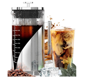 lot 56378 image: Cafe Du Chateau Cold Brew Coffee Maker - 34oz Airtight Iced Coffee & Tea Pitcher with Measuring Label, Stainless Steel Filter, Ideal for Fridge Storage