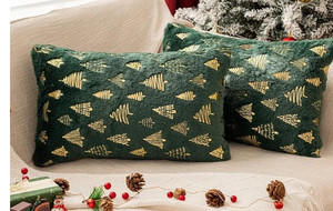 lot 56387 image: FUTEI Christmas Tree Green Throw Pillow Covers 12x20 inch Set of 2,Soft Decorative Lumbar Pillow Cases,Home Decor for Couch Bed Living Room