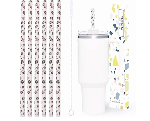 lot 56425 image: 40oz Replacement Straws 6 Pack  40oz Tumbler Leopard Straws, Cheetah Straws, Iced Coffee Straws, 12 Inches Extra Long Straws, Leopard Drinking Straws, Reusable Straws