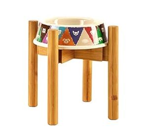 lot 57116 image: Adjustable Dog Bowl Stand for Small and Large Dogs - Extendable Holder Fits Most Pet Bowl Sizes and Shapes (7-10 Wide, 11 Tall) - Natural Bamboo Wood (B09JJVGWKS)