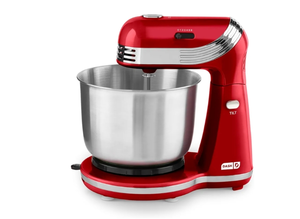 lot 1026 image: DASH Stand Mixer (Electric Mixer for Everyday Use) 6 Speed Stand Mixer with 3 qt Stainless Steel Mixing Bowl, Dough Hooks & Mixer Beaters for Dressings, Frosting, Meringues & More - Red, DCSM250RD