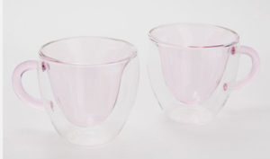 lot 1041 image: American Atelier S2 8-oz Heart Shaped Double Wall Glass Mugs, Pink