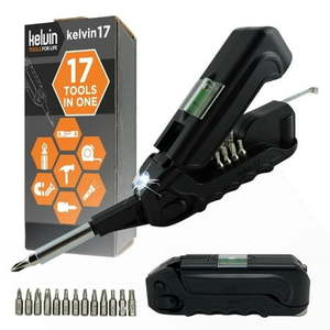 lot 1045 image: Kelvin Tools - Kelvin 17 Urban Screwdriver Set All in One Everyday Multitool Screwdriver Multi-Tip Compact & Universal Precision 13 Bit Set with Tape Measure Liquid Level Hammer and Flashlight, Set of 2