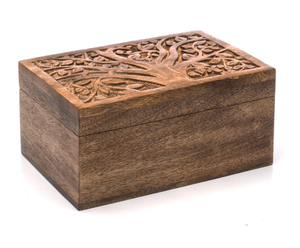 lot 1056 image: Aranyani Tree of Life Jewelry Box With Tray - Hand Carved Wood