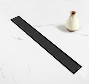 lot 1107 image: 60-inch Black Linear Shower Drain with Tile Insert