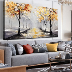 lot 1110 image: Large Autumn Trees Canvas Wall Art