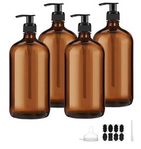 lot 1122 image: Amber Glass Pump Dispenser Bottles Set