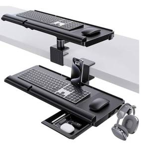 lot 1129 image: Keyboard Tray Under Desk&ampAbove Desk - Adjustable Ergonomic Sit Stand Keyboard Riser w360° Rotation