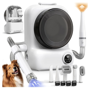 lot 1135 image: Pet Grooming Vacuum and Dryer for Dogs with 3L Large Canister, Dog Grooming Vacuum Able to Store All Attachments, Powerful 15000Pa Suction Dog Vacuum for Shedding Grooming, White - Retail $199.95
