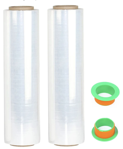 lot 1142 image: 2-Pack Clear Stretch Wrap 18 x 1000 Feet 80 Gauge Industrial Strength with Plastic Handle, Plastic Pallet Supplies Durable Self-Adhering for Packing, Moving, Heavy Duty Shrink Film Rolls
