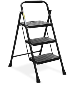 lot 1303 image: HBTower Step Ladder, Folding Step Stool with Wide Anti-Slip Pedal, Sturdy Steel Ladder, Convenient Handrail, Lightweight, Portable Steel Step Stool