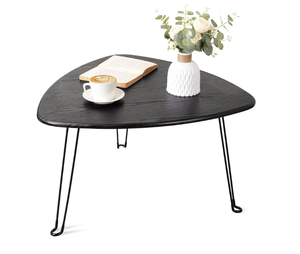 lot 1305 image: Black Folding Coffee Table Wooden Triangle Floor Table Desk for Sitting on The Floor Coffee Tables Small Oval Coffee Table Mid Century Modern Center Sofa Table for Living Room Home Office