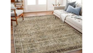 lot 1065 image: Area Rug 8x10 Washable Rug Brown Vintage Rug Traditional Mat Distressed Indoor Foldable Thin Rug Retro Accent Rug Floral Print Rug Non Slip Carpet Living Room Dining Room Office